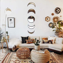 Cargar imagen en el visor de la galería, 5 piezas de decoración natural escandinava acrílico espejo decorativo de pared de diseño interior espejo de fase lunar de madera, A19
