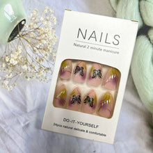 Cargar imagen en el visor de la galería, Uñas postizas con degradado amarillo fluorescente, uñas acrílicas artificiales de almendra, uñas a presión de almendra, diseño de líneas de mariposa coloridas medianas a22 , uñas postizas francesas
