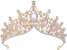 Cargar imagen en el visor de la galería, Corona dorada para mujer, tiaras de princesa de crista

