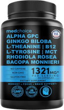 Cargar imagen en el visor de la galería, Suplemento nootrópico 12 en 1 para el cerebro con cafeína anhidra: Ginkgo biloba para apoyar el cerebro, la memoria y la concentración; suplementos de vitamina B12, alfa-GPC, L-teanina y colina con bioperina con 1321 mg (60 unidades)
