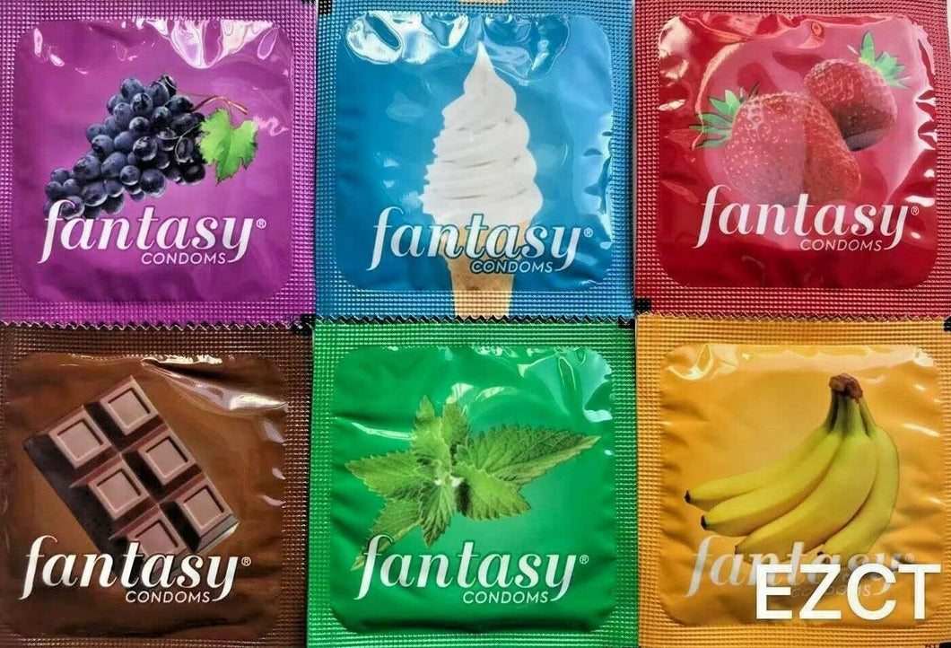 Paquete de 48 condones con sabor a fantasía