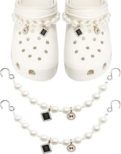 Paquete de 17 dijes brillantes para zapatos para mujer, par de cadenas de zapatos de perlas, 12 dijes de decoración de joyería femenina para sandalias de zueco, A22  accesorios de abalorios de perlas