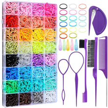 Cargar imagen en el visor de la galería, Bandas de goma para el cabello pequeñas de 32 colores con 16 herramientas de peinado para el cabello,A21
