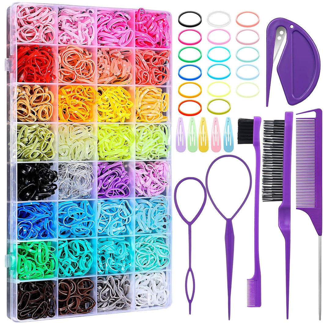 Bandas de goma para el cabello pequeñas de 32 colores con 16 herramientas de peinado para el cabello,A21