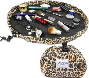 Organizador de maquillaje con cordón para viajes y uso diario con un diseño patentado y duradero, 20 pulgadas a22 , leopardo