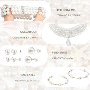 Juego de 16 pendientes de collar de perlas para mujer