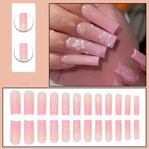 Uñas postizas cuadradas largas y cuadradas, con pegamento, diseño de perlas, uñas acrílicas, 24 unidades a22 , Squoval de cobertura completa, para mujeres y niñas