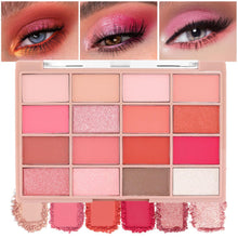 Cargar imagen en el visor de la galería, Paleta de maquillaje de sombra de ojos colorida, color rosa nude, de 16 colores, arco iris de alta pigmentación, brillo mate, kit de regalo, a22 paleta de maquillaje de sombra de ojos natural
