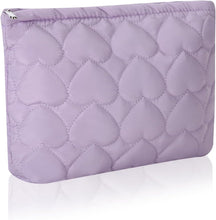 Cargar imagen en el visor de la galería, Bolsa de cosméticos Bolsa de maquillaje Preppy Cute Corduroy Neceser para mujeres esenciales de viaje, Púrpura (a22 Purple Heart), Cara de moda
