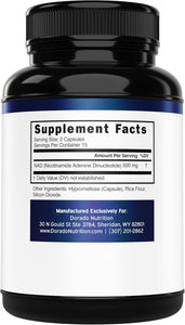 Suplemento NAD (500 mg de 95% de NAD+ puro por porción)