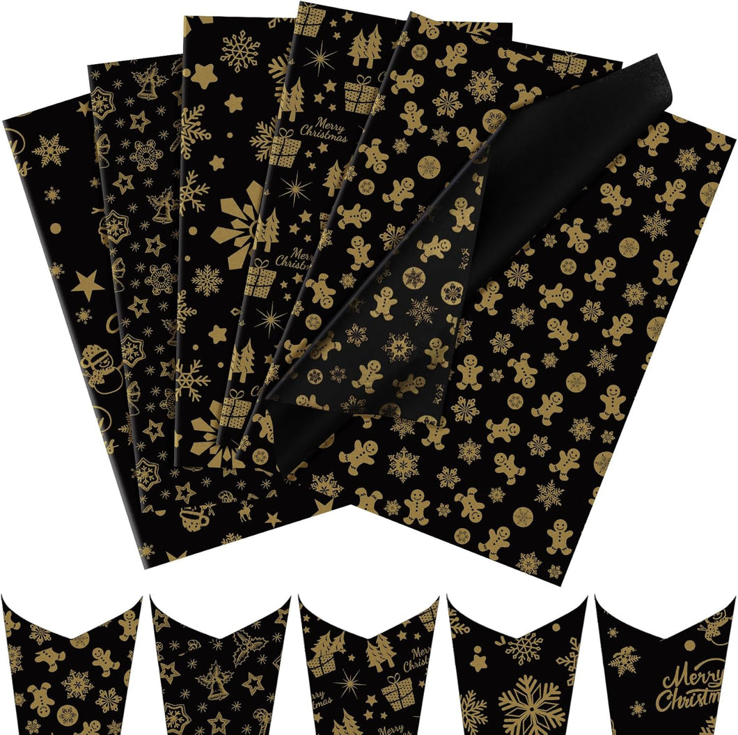 Larcenciel 50 hojas de papel de seda de Navidad negro dorado A19