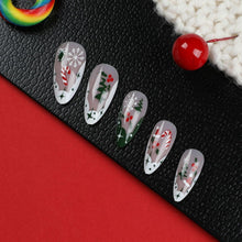 Cargar imagen en el visor de la galería, Uñas postizas a presión con punta francesa de almendra, uñas postizas acrílicas con sombrero de Papá Noel, diseños de personal mágic A22 , uñas artificiales blancas y verd
