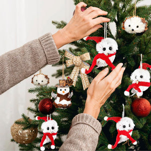 4 adornos de búho blanco con sombrero de Papá Noel, adornos de animales colgantes hechos a mano,  A19