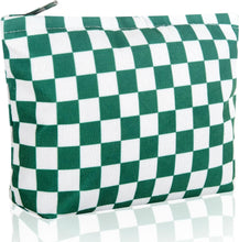 Cargar imagen en el visor de la galería, Bolsa de cosméticos Bolsa de maquillaje Preppy Cute Corduroy Neceser para mujeres esenciales de viaje a22, Tartán verde, Cara de moda
