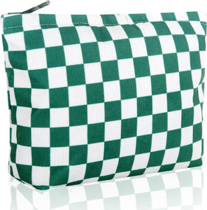 Bolsa de cosméticos Bolsa de maquillaje Preppy Cute Corduroy Neceser para mujeres esenciales de viaje a22, Tartán verde, Cara de moda