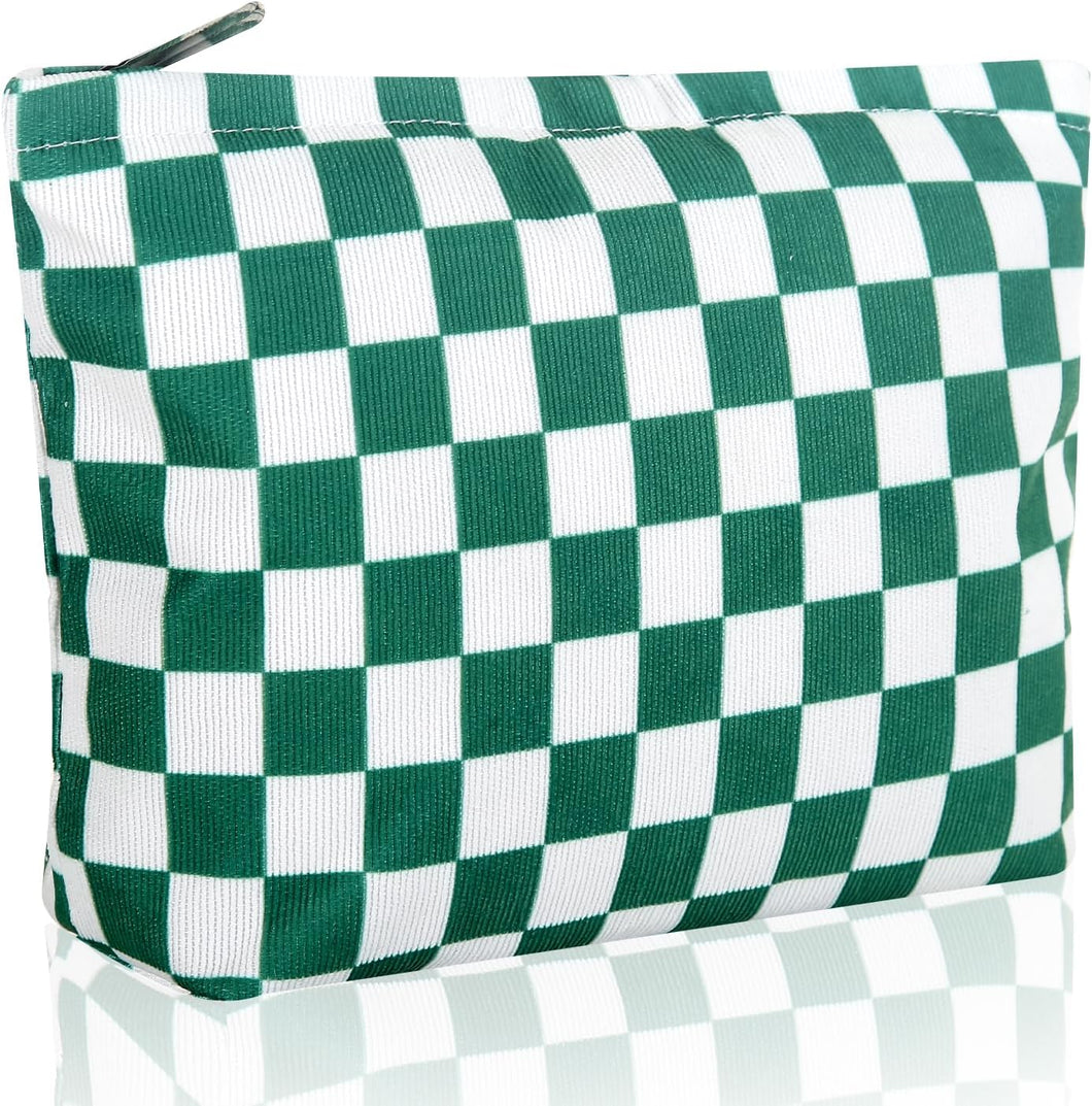 Bolsa de cosméticos Bolsa de maquillaje Preppy Cute Corduroy Neceser para mujeres esenciales de viaje a22, Tartán verde, Cara de moda
