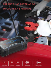 Cargar imagen en el visor de la galería, Arrancador de batería para coche con capacidad máxima de 2500 A, para motores de gasolina y diésel de hasta 8 L.
