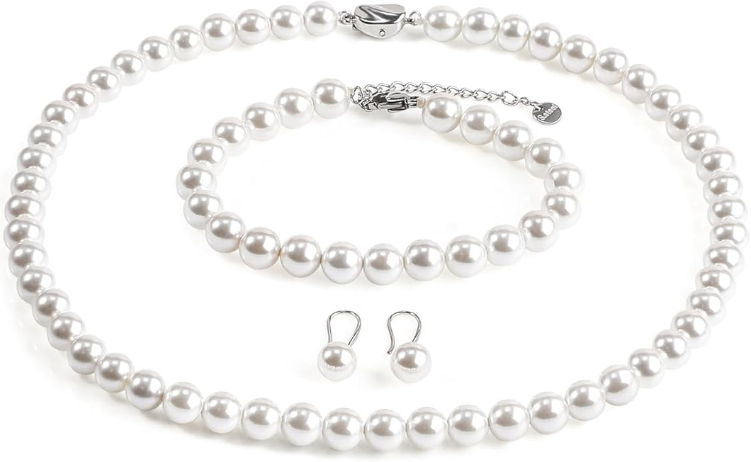 Juego de collar de perlas para mujer 3 piezas