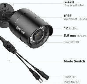 ANNKE Cámara de seguridad de 1080p, cámara CCTV 4 en 1 con cable, AHD/TVI/CVI/CVBS,