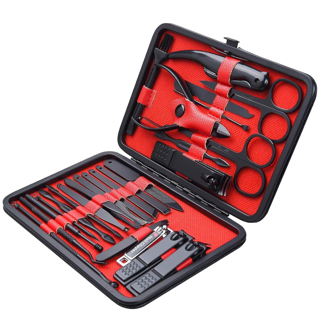 Juego de manicura de 26 piezas, cortaúñas premium, kit de regalo de aseo profesional, kit de pedicura, facial de acero inoxidable,  A19