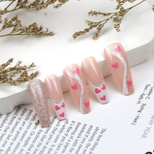 Cargar imagen en el visor de la galería, a22 Uñas postizas extralargas para el día de San Valentín, uñas postizas cuadradas con forma de corazón rosa con purpurina, cobertura completa, puntas de uñas de gel suave, uñas
