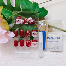 Cargar imagen en el visor de la galería, Uñas postizas a presión de Navidad, uñas postizas cuadradas cortas rojas, uñas postizas acrílicas con diseños de Papá Noel y alce, color rosa, cobertura completa A22 , uñas artificiales brillantes, lindo
