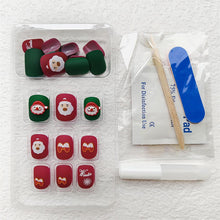 Cargar imagen en el visor de la galería, Uñas postizas a presión de Navidad, uñas postizas extra cortas, uñas postizas acrílicas verdes con diseño de Papá Noel 3D, uñas acrílicas de cobertura completa,a22  uñas acrílicas de gel reutilizables,
