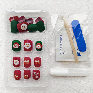 Uñas postizas a presión de Navidad, uñas postizas extra cortas, uñas postizas acrílicas verdes con diseño de Papá Noel 3D, uñas acrílicas de cobertura completa,a22  uñas acrílicas de gel reutilizables,
