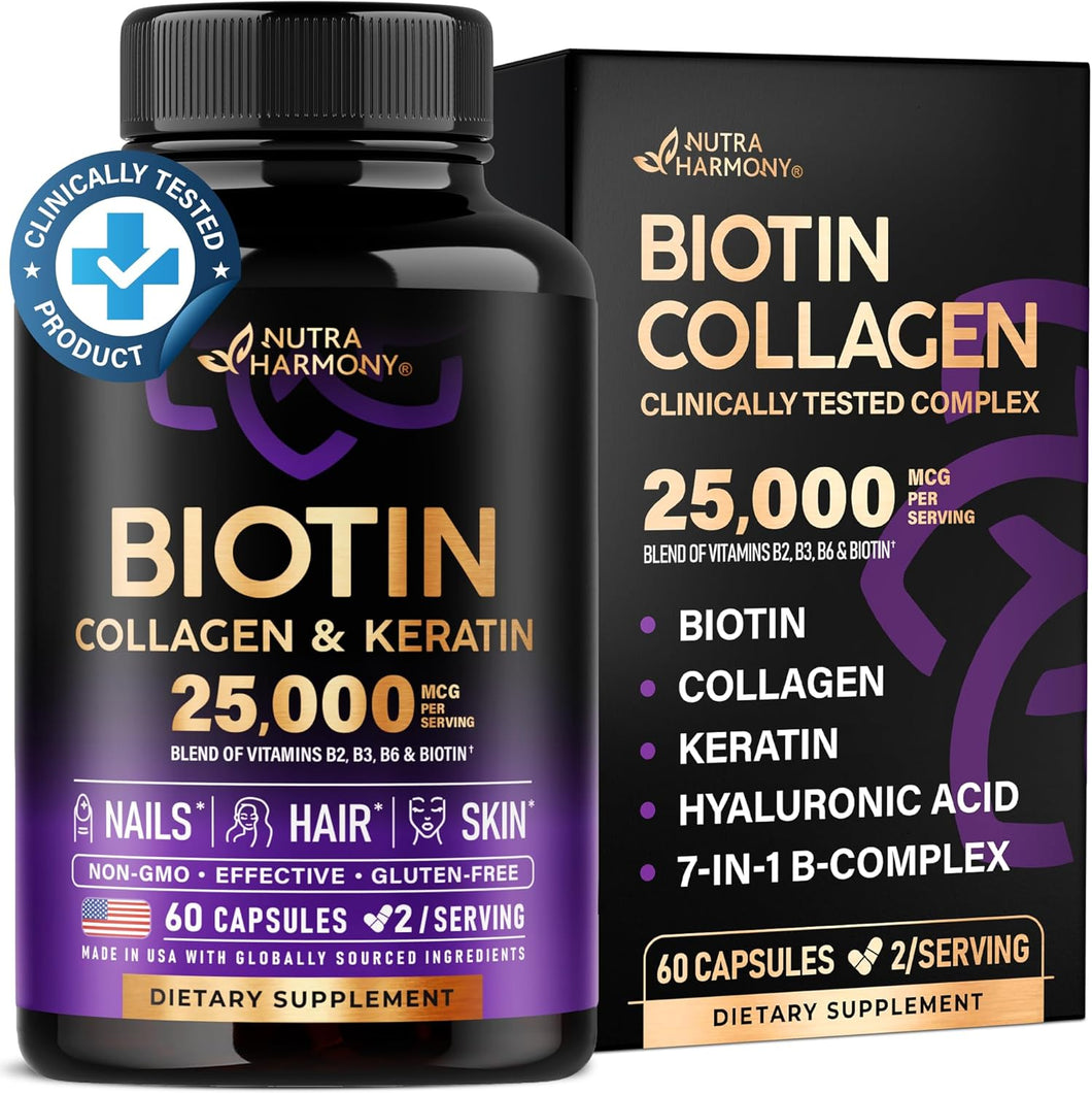Vitaminas de biotina con colágeno y queratina,  a24