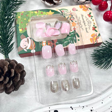 Cargar imagen en el visor de la galería, 24 uñas cortas de Navidad a presión, uñas postizas cuadradas rosas con diseño de copo de nieve, uñas acrílicas con purpurina de invierno, pegamento en la punta de las uñas a22 , reutilizables, ajuste
