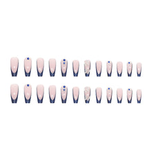 Cargar imagen en el visor de la galería, Uñas postizas largas a presión con punta francesa azul ataúd MABKJLF de cobertura completa con diseños de diamantes de imitación de mariposa con purpurina brillante,a22 uñas artificiales para mujeres
