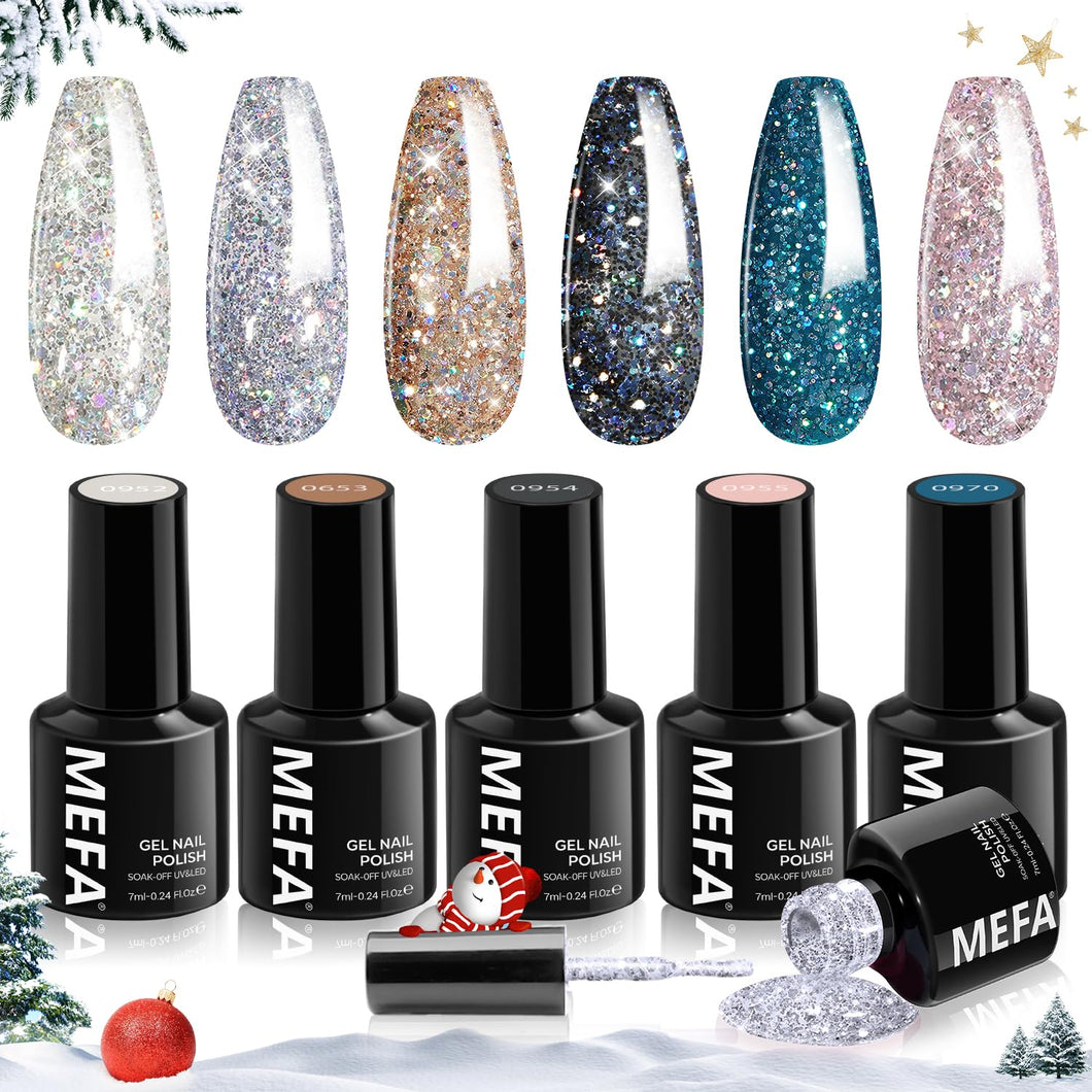 Juego de esmaltes de uñas con purpurin a22 , 6 colores, cromado, platino, brillante, negro, plateado, rosa, champán, turquesa, kit de esmalte de gel para remojar en casa, kit de manicura
