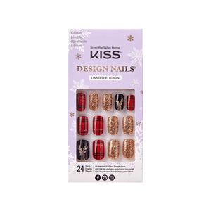 KISS Uñas postizas de edición limitada de diseño especial, estilo "milagro de Navidad", cuadrado mediano multicolor, con pegamento de uñas a22 , mini lima, barra de manicura y 24 uñas postizas
