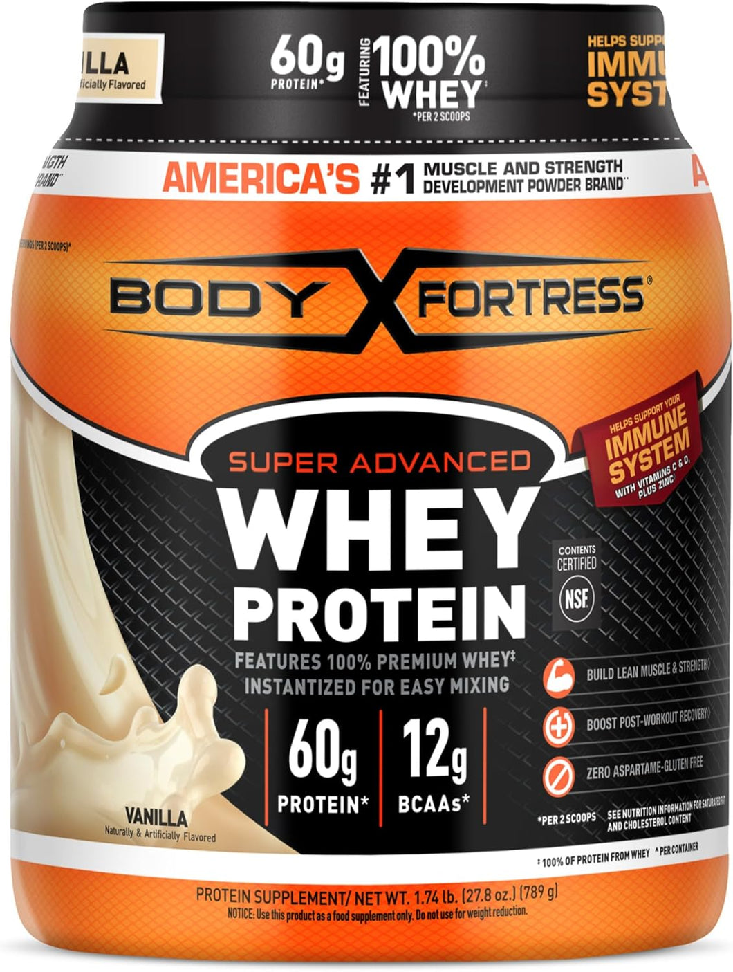 Body Fortress Super Advanced Whey Protein Proteína de suero en polvo, 2 lb
