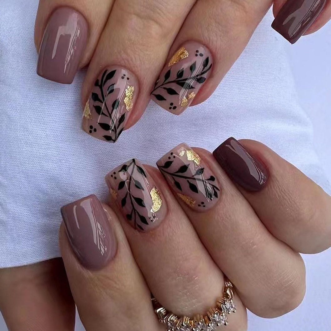 Uñas postizas a presión, medianas, cortas, con pegamento A19