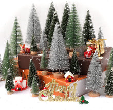 Cargar imagen en el visor de la galería, 30 piezas de decoración de Navidad, mini árboles de Navidad, árboles artificiales de cepillo para árbol de Navidad con base de madera para decoración de Navidad,  A19

