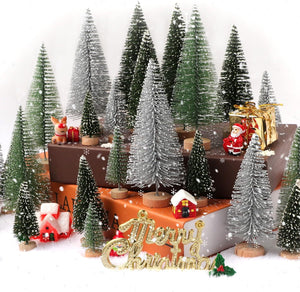 30 piezas de decoración de Navidad, mini árboles de Navidad, árboles artificiales de cepillo para árbol de Navidad con base de madera para decoración de Navidad,  A19