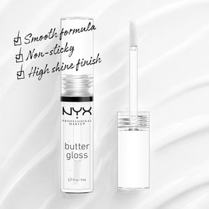 NYX MAQUILLAJE PROFESIONAL Brillo de mantequilla, brillo de labios no pegajoso, brillo - de azúcar (transparente) A19