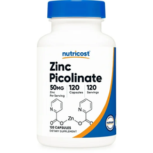 Cargar imagen en el visor de la galería, Nutricost Picolinato de Zinc 50 Mg, 120 Cápsulas Vegetarianas - Suplemento sin OGM
