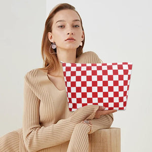 Bolsa de cosméticos Bolsa de maquillaje Preppy Cute Corduroy Neceser para mujeres esenciales de viaje a22, Cuadros rojo, Cara de moda