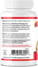Cargar imagen en el visor de la galería, Panax Ginseng rojo coreano 8,300 mg por día, 10% de ginsenósidos, sin OMG, vegano, sin gluten, sin soja y sin lácteos, 90 cápsulas vegetales
