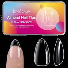 Cargar imagen en el visor de la galería, Uñas cortas de almendra, 240 puntas de uñas transparentes de almendra A19
