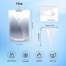 Cargar imagen en el visor de la galería, 100 bolsas de bebida de 13 onzas, bolsas reutilizables con boquilla con embudo para beber jugo de bebidas líquidas, frascos de plástico de pie para viajes, camping, deportes al aire libre
