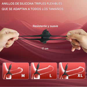 Anillo vibrador para el pene con estimulador de clítoris, 3 en 1