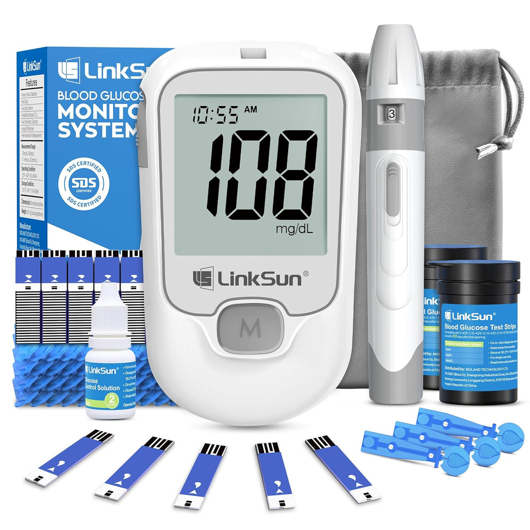 Kit completo de monitor de glucosa en sangre, 100 tiras de prueba, 100 lancetas