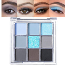 Cargar imagen en el visor de la galería, Paleta de sombra de ojos colorida, altamente pigmentada, azul marino, azul cielo, gris, 9 colores, paleta de maquillaje a22  de sombra de ojos impermeable de larga duración
