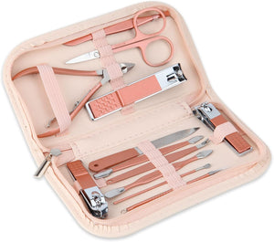 Juego portátil de cortaúñas y herramientas de belleza, juego de manicura martensítica de acero inoxidable rosa dorado 12 en 1 a19