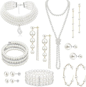 Juego de 16 pendientes de collar de perlas para mujer