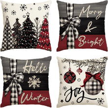 Cargar imagen en el visor de la galería, AVOIN colorlife Juego de 4 fundas de almohada rojas con árboles de Navidad, 18 x 18 pulgadas, decoración de Navidad y vacaciones de invierno para sofá A19
