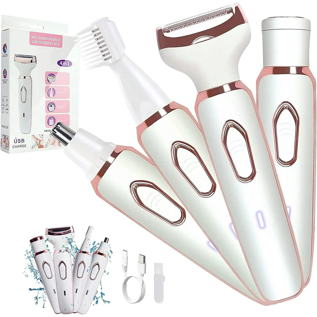Afeitadora eléctrica 4 en 1 para mujer, recargable, resistente al agua